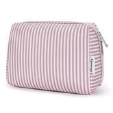 Narwey striped makeup bag dusty rose front view for easy travel organization.