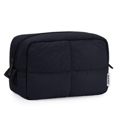 Narwey travel makeup bag black front view, compact design for easy packing