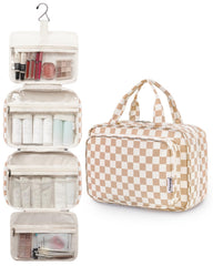 Narwey hanging toiletry bag with hook ready for hotel bathroom.