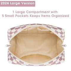 Narwey water-resistant cosmetic bag protects contents from leaks in busy travel days.