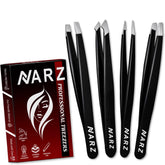 NARZ 4Pcs tweezers set with slanted tip for precise hair removal