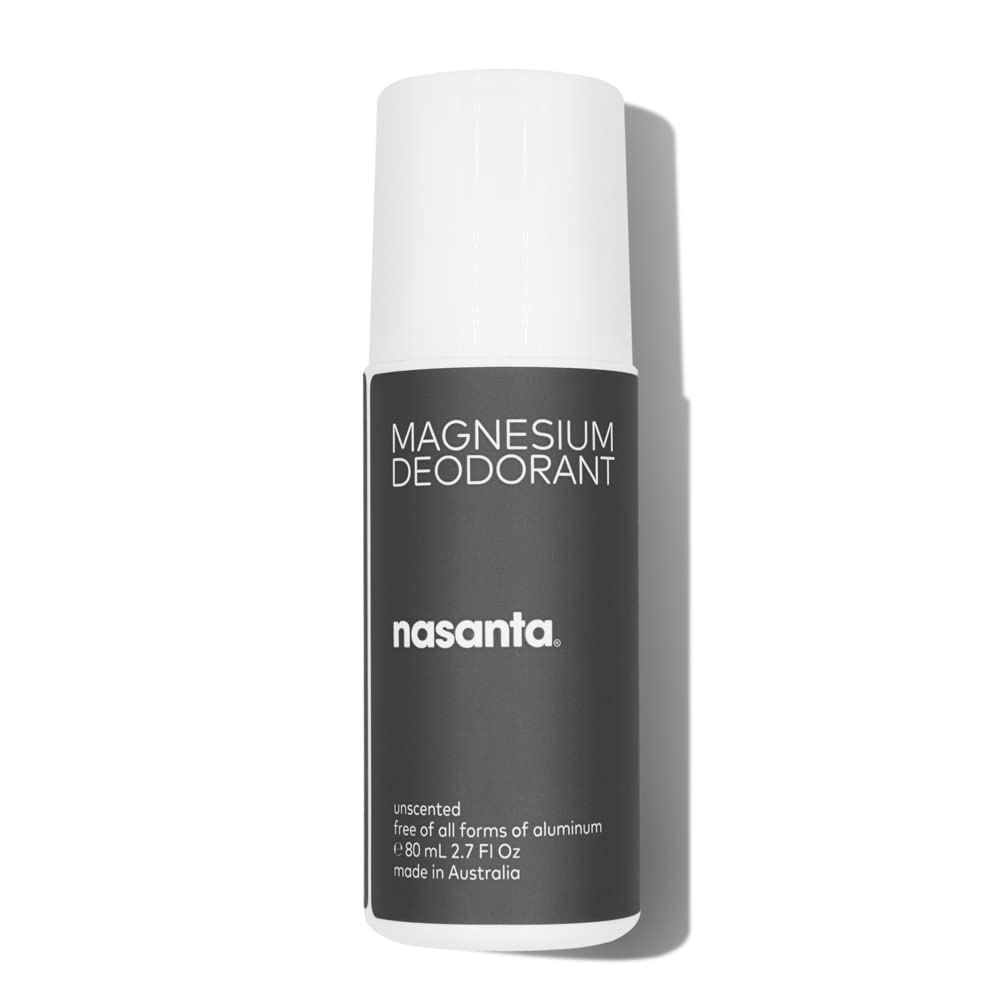 nasanta desodorante magnesio, frasco de 80 ml, protección suave todo el día.