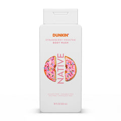 Gel de ducha Native Dunkin Fresa Glaseada, botella vertiendo para uso diario aromático