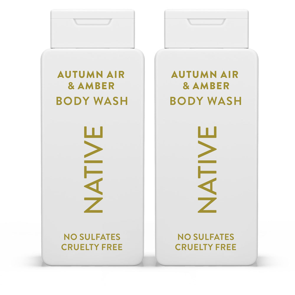 Native Body Wash Autumn Air and Amber bottle highlighting a gentle, skin-friendly cleanse