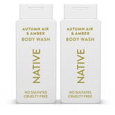 Native Body Wash Autumn Air and Amber bottle highlighting a gentle, skin-friendly cleanse