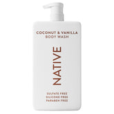 Native Body Wash Coco-Vainilla, botella: aroma tropical para spa en casa.
