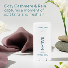 Close-up of Native Cashmere & Rain deodorant texture showing non-greasy formula.