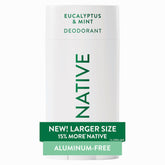 Native Desodorante aluminio libre con menta eucalipto, aroma fresco para uso diario.