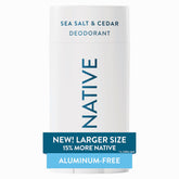 Native desodorante barra sin aluminio; envase compacto para uso diario.