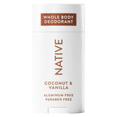 Native desodorante barra todo el cuerpo: aroma coco-vanilla y protección prolongada.