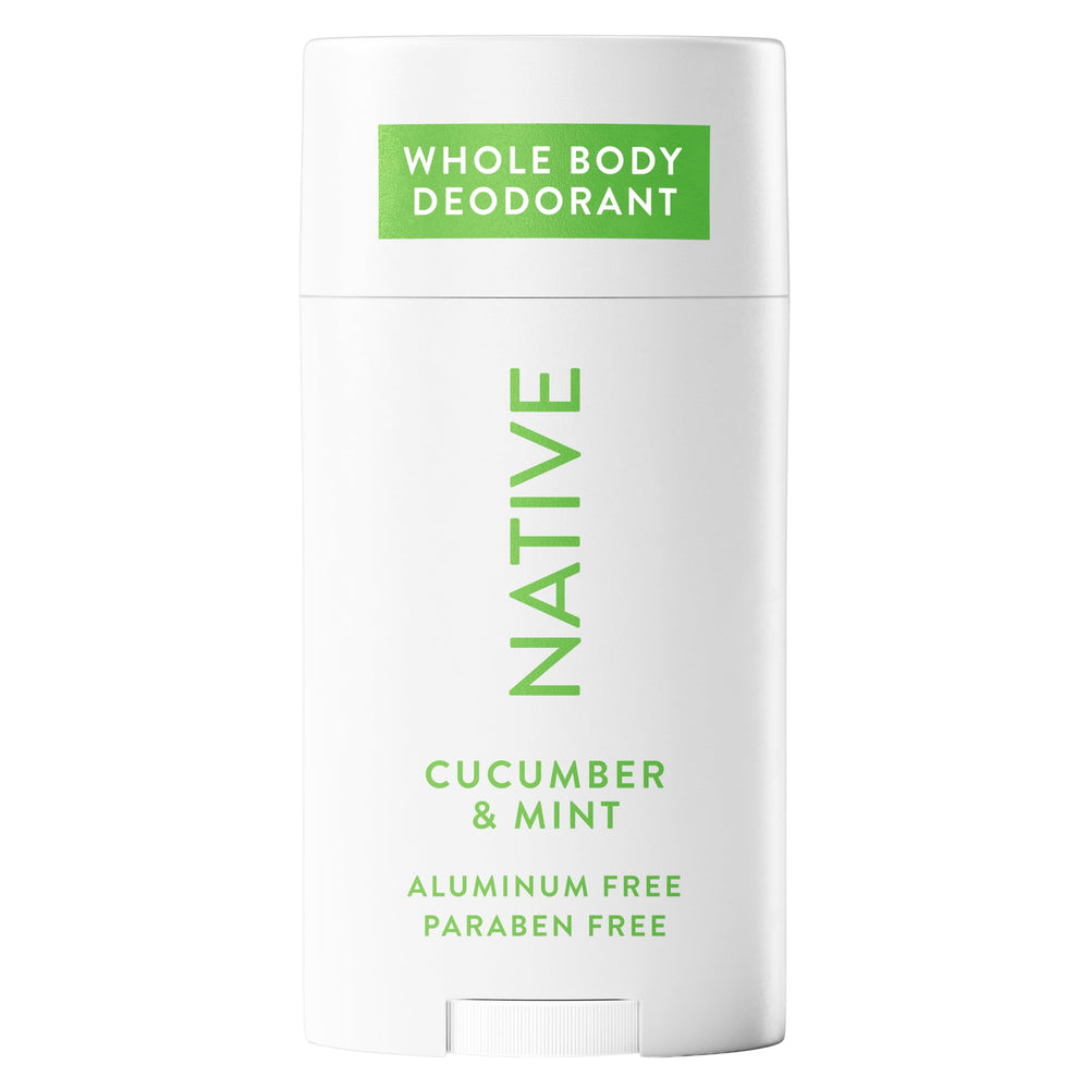 Native desodorante bastón pepino y menta: aroma fresco y aplicación suave.