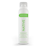 Native Desodorante corporal spray, botella frontal, protección de olor duradera todo el día.