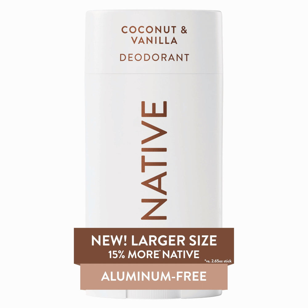 Desodorante Native libre de aluminio en barra Coco y vainilla para uso diario.