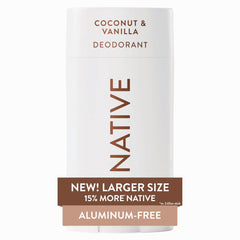 Desodorante Native libre de aluminio en barra Coco y vainilla para uso diario.