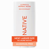 Native desodorante sin aluminio, aplicación suave y fragancia cítrica y almizcle herbal