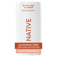 Native Desodorante sin aluminio Black Oak y Amber para protección diaria de 72 horas.