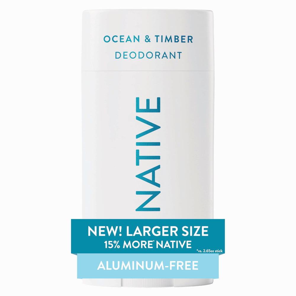 Native Ocean & Timber en barra, desodorante sin aluminio para uso diario.