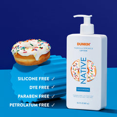 Envase de Native x Dunkin Vanilla Sprinkle, diseño destacado para el cuidado diario.
