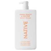 Native gel ducha sin sulfatos, botella volcada para verter suavemente.