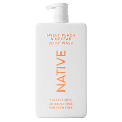 Native gel ducha sin sulfatos, botella volcada para verter suavemente.