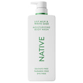 Native Lily Milk & White Sage en botella, hidratación suave para la piel.