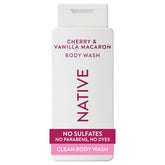 Native Jabon Cuerpo frente con aroma a cereza y vainilla Macaron para ducha agradable.