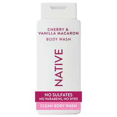 Native Jabon Cuerpo frente con aroma a cereza y vainilla Macaron para ducha agradable.