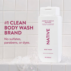 Native Jabon Cuerpo etiqueta cercana revela ingredientes suaves para piel suave.