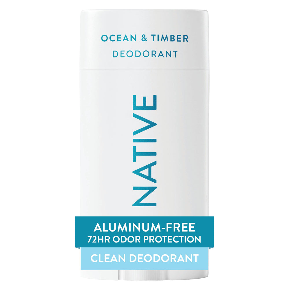 Native Ocean & Timber desodorante en barra para frescura duradera.