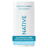Native Ocean & Timber desodorante en barra para frescura duradera.