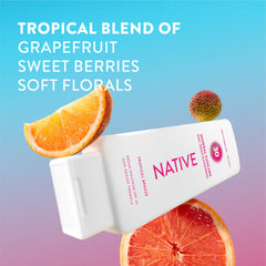 SPF 30 label on Native sunscreen bottle for broad spectrum protection.