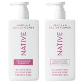 Native Vanilla & Cactus Flower 2-in-1 shampoo bottle edge-to-edge: nourishing cleanse for all hair types.