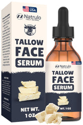 Natrulo Beef Tallow Serum bottle pour demonstrates easy daily hydration.