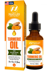 Natrulo Turmeric Repair Face Oil bottle pour suggests radiant, even-toned skin potential