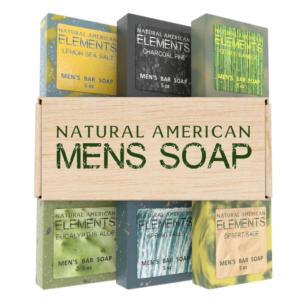 Natural American Elements men's soap with charcoal pine scent for invigorated skin.
