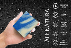 Natural American Soldier bar close-up shows oats and charcoal for gentle exfoliation.