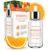 Natural Chemist Serum Vitamina C con Colágeno en botella, iluminación suave para la piel.