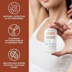 Natural Elephant alum stone deodorant stick application close-up showing smooth glide for sensitive skin.