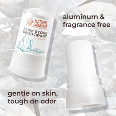 Natural Elephant alum stone deodorant stick used on damp skin after shower.