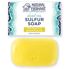 Natural Elephant Dead Sea sulfur soap packaging showcases minerals for cleansing