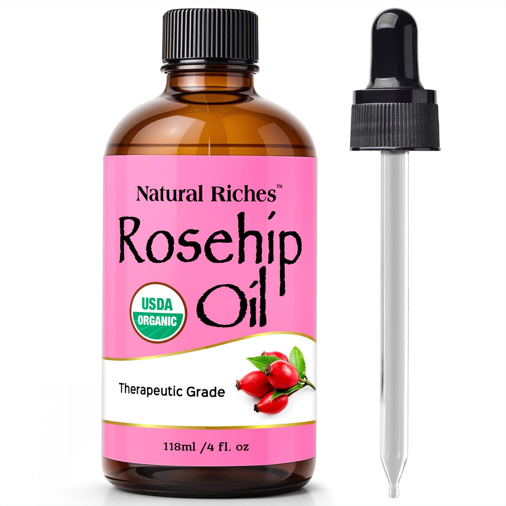 Natural Riches aceite de rosa mosqueta para rostro en envase de vidrio hidratando la piel