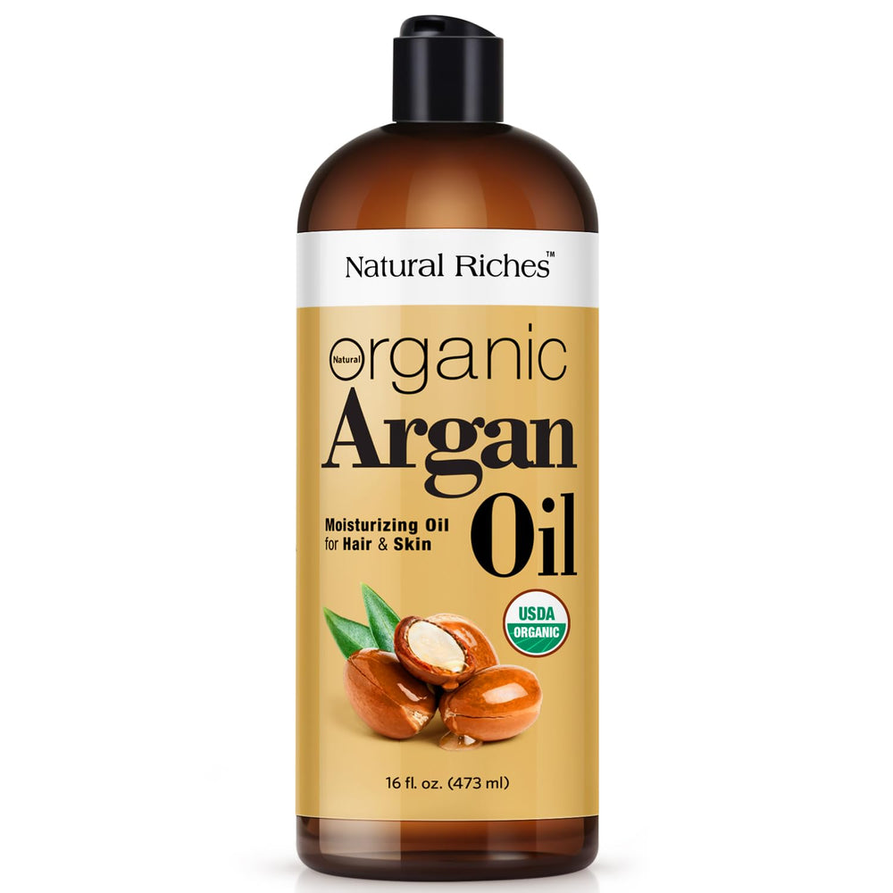 Natural Riches argan oil bottle for hair nourishment and deep conditioning.