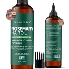 Natural Riches: botella de aceite de romero para cabello con hidratación suave.