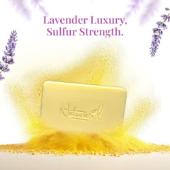 Naturasil sulfur soap lavender foam lathering on skin for cleansing and soothing fragrance.