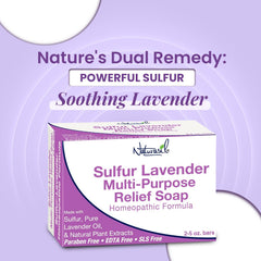Graphic of Naturasil sulfur soap ingredients featuring lavender oil and natural sulfur.