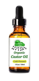 Nature Drop Organic Castor Oil bottle showcases premium quality for hair and skin nourishment.