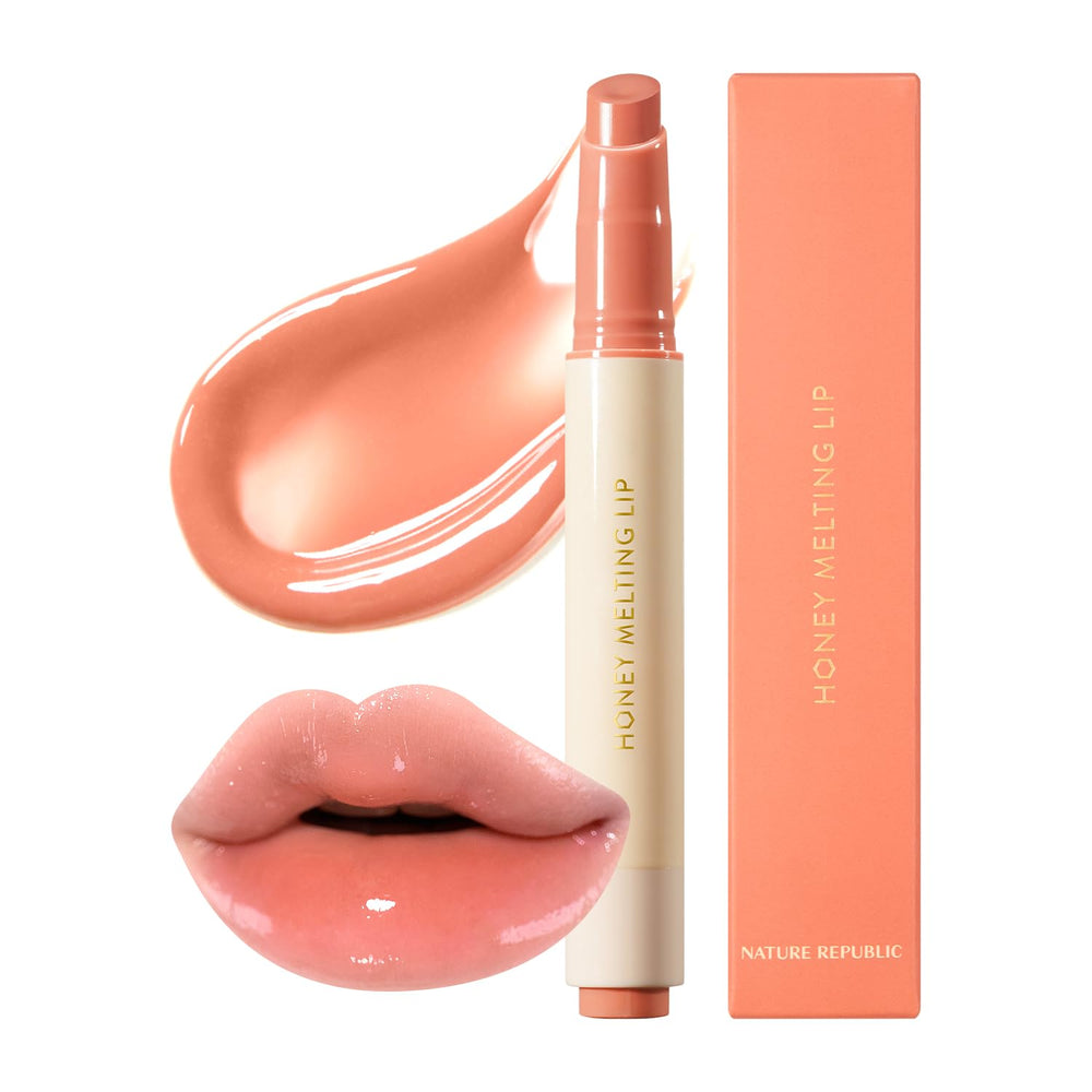 Nature Republic Labial Melting Miel Apricot muestra tono suave con hidratación ligera.