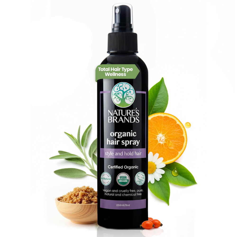 Nature's Brands Spray Capilar Orgánico frasco 8oz con fijación duradera y aroma herbal suave