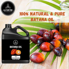 Naturevibe Botanicals Aceite de Batana, color ámbar y prensado en frío visibles.
