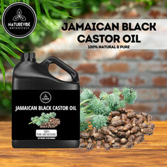 Naturevibe Botanicals Jamaican Black Castor Oil bottle closeup highlighting premium purity for scalp care.
